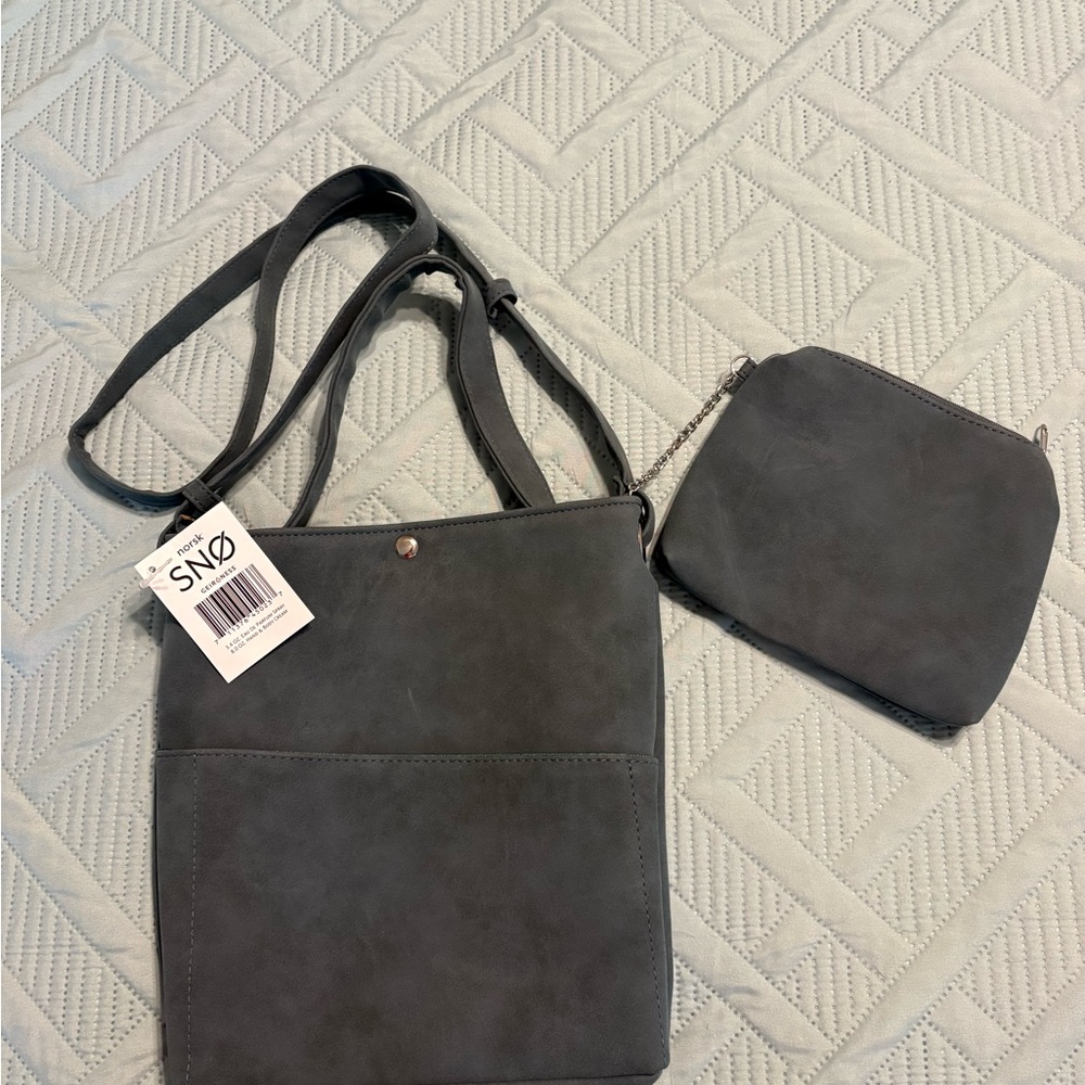 Norsk Cross-body Bag Snap Closure Front Slip Pocket Faux Suede Zipper  Pouch NWT